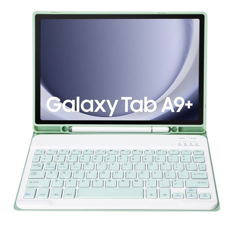For Samsung Galaxy Tab A9+ X210/X215/X215 A09B Candy Color TPU Bluetooth Keyboard Leather Tablet Case with Pen Holder(Light Green)