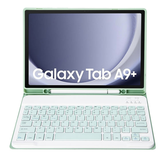 For Samsung Galaxy Tab A9+ X210/X215/X215 A09B Candy Color TPU Bluetooth Keyboard Leather Tablet Case with Pen Holder(Light Green)