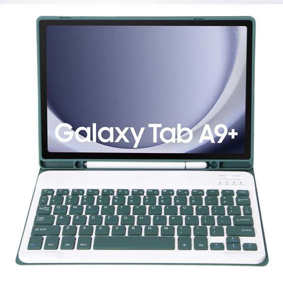 For Samsung Galaxy Tab A9+ X210/X215/X215 A09B Candy Color TPU Bluetooth Keyboard Leather Tablet Case with Pen Holder(Dark Green)