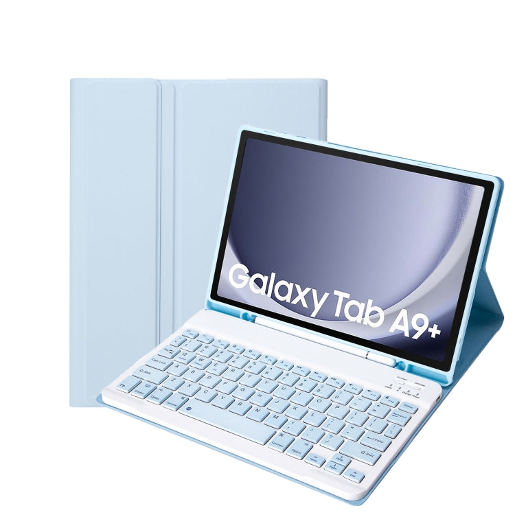 For Samsung Galaxy Tab A9+ X210/X215/X215 A09B Candy Color TPU Bluetooth Keyboard Leather Tablet Case with Pen Holder(Ice Blue)