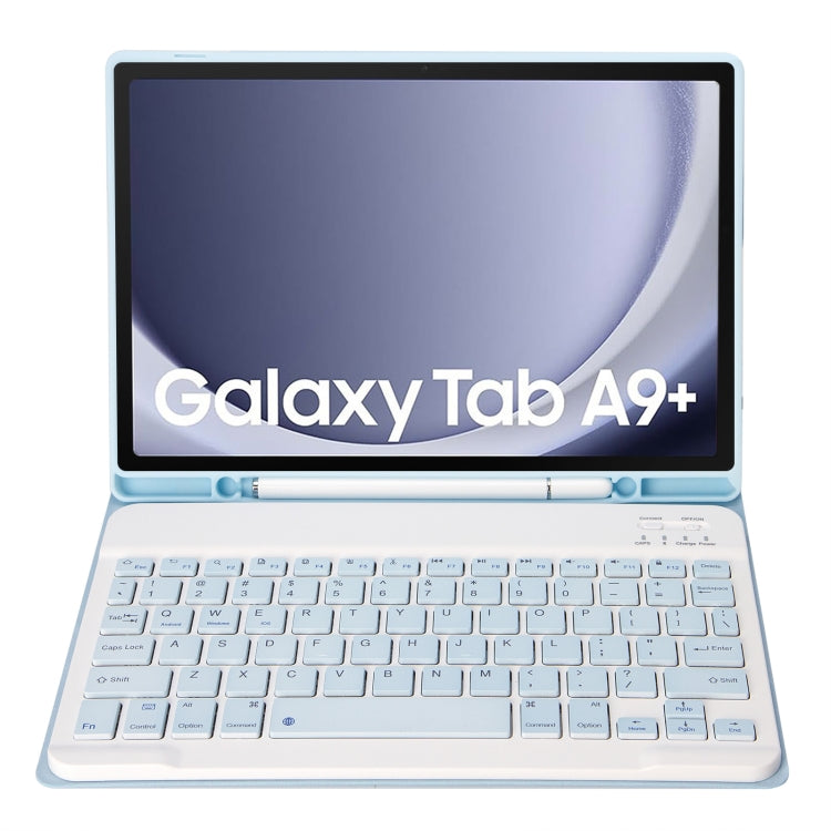 For Samsung Galaxy Tab A9+ X210/X215/X215 A09B Candy Color TPU Bluetooth Keyboard Leather Tablet Case with Pen Holder(Ice Blue)