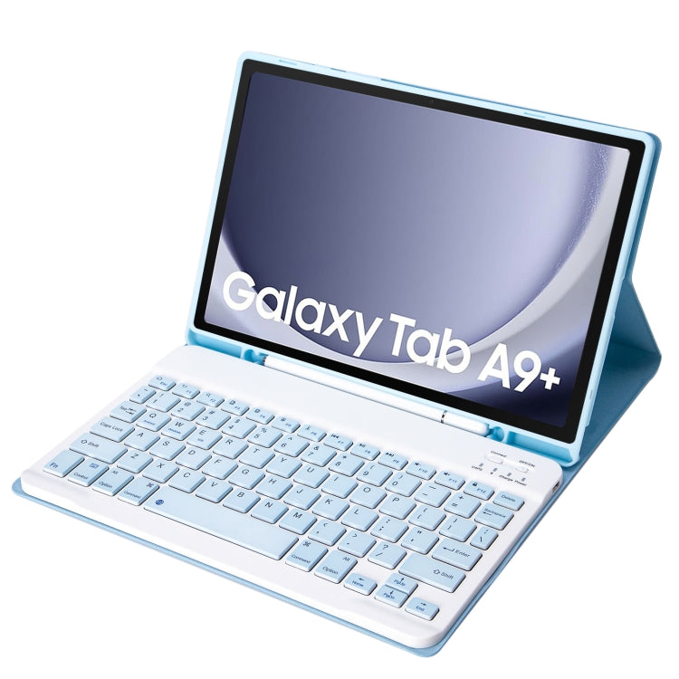 For Samsung Galaxy Tab A9+ X210/X215/X215 A09B Candy Color TPU Bluetooth Keyboard Leather Tablet Case with Pen Holder(Ice Blue)