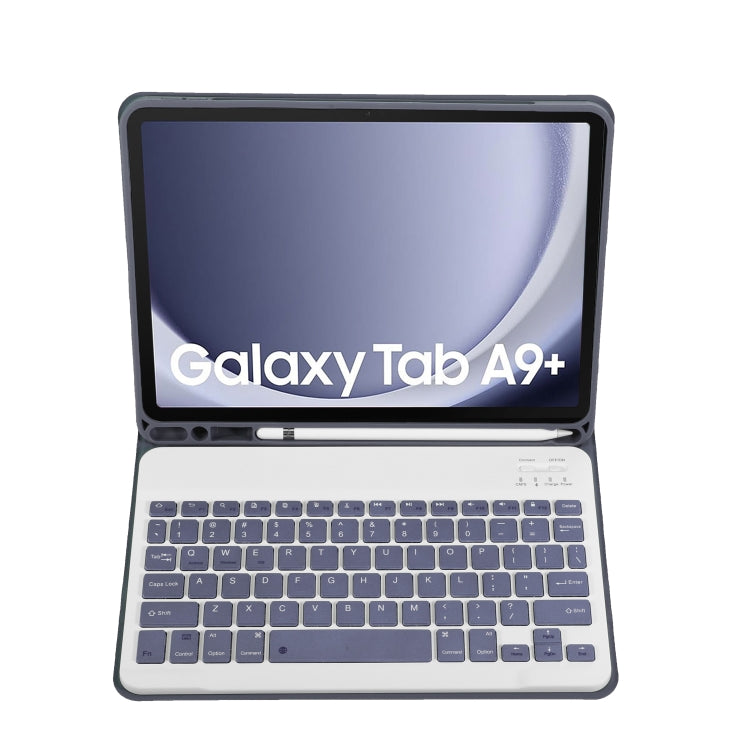 For Samsung Galaxy Tab A9+ X210/X215/X215 A09B Candy Color TPU Bluetooth Keyboard Leather Tablet Case with Pen Holder(Purple)