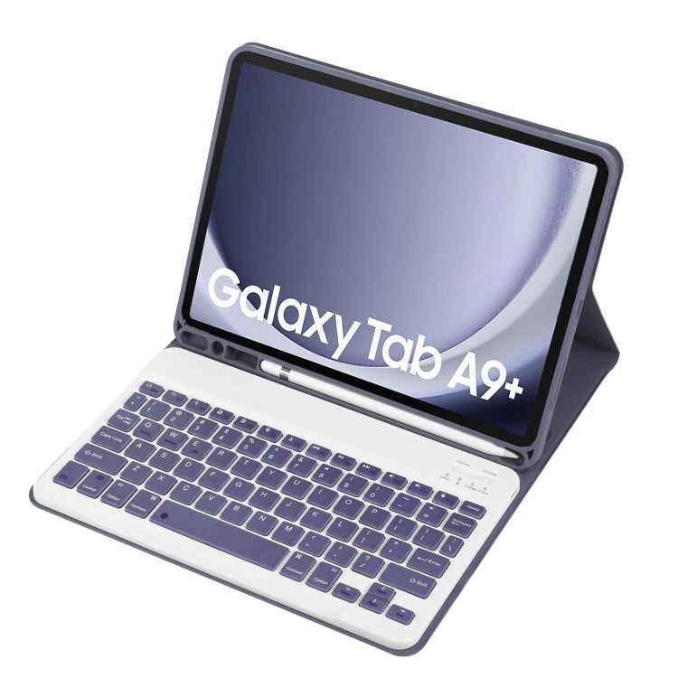 For Samsung Galaxy Tab A9+ X210/X215/X215 A09B Candy Color TPU Bluetooth Keyboard Leather Tablet Case with Pen Holder(Purple)