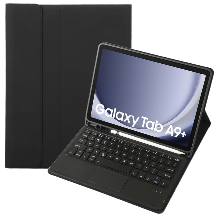 For Samsung Galaxy Tab A9+ X210/X215/X215 A09B-A Candy Color TPU Touch Bluetooth Keyboard Leather Tablet Case with Pen Holder(Black)