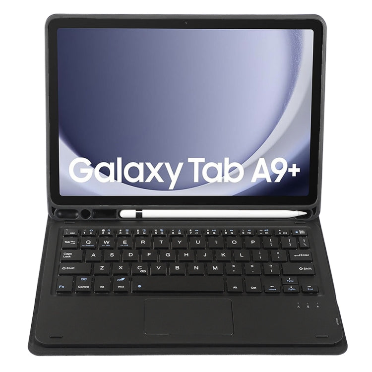 For Samsung Galaxy Tab A9+ X210/X215/X215 A09B-A Candy Color TPU Touch Bluetooth Keyboard Leather Tablet Case with Pen Holder(Black)