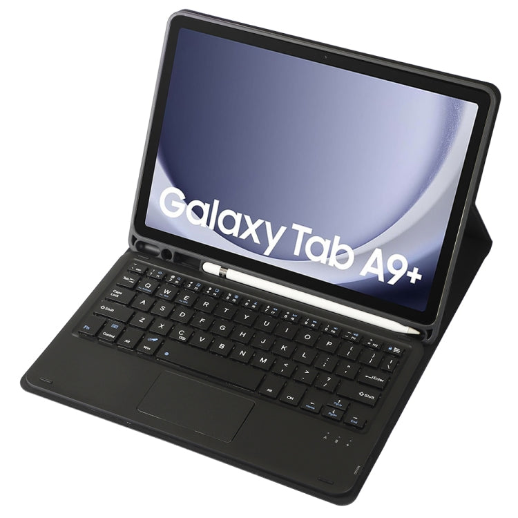 For Samsung Galaxy Tab A9+ X210/X215/X215 A09B-A Candy Color TPU Touch Bluetooth Keyboard Leather Tablet Case with Pen Holder(Black)