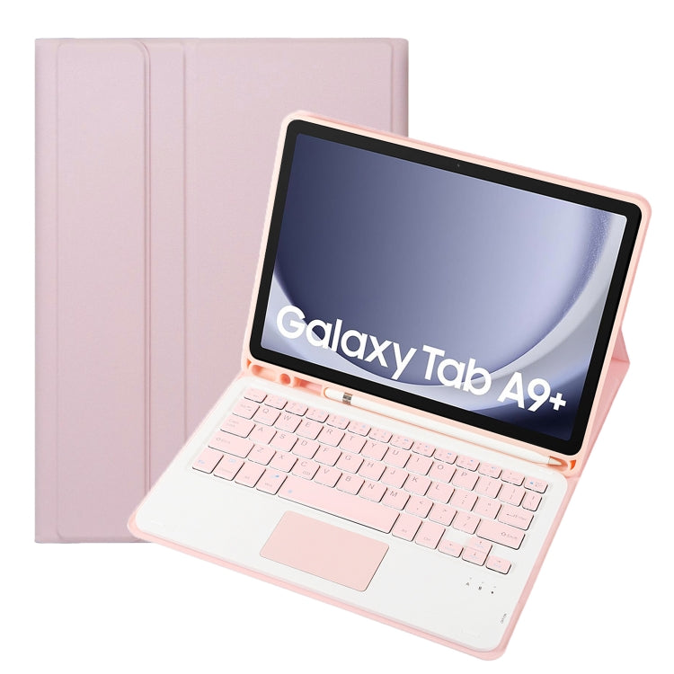 For Samsung Galaxy Tab A9+ X210/X215/X215 A09B-A Candy Color TPU Touch Bluetooth Keyboard Leather Tablet Case with Pen Holder(Pink)