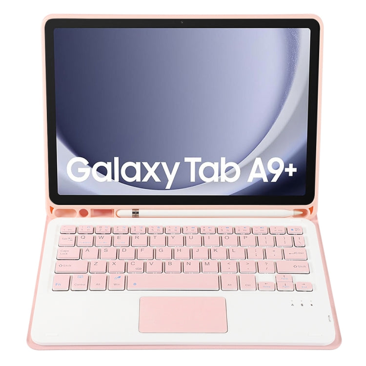 For Samsung Galaxy Tab A9+ X210/X215/X215 A09B-A Candy Color TPU Touch Bluetooth Keyboard Leather Tablet Case with Pen Holder(Pink)
