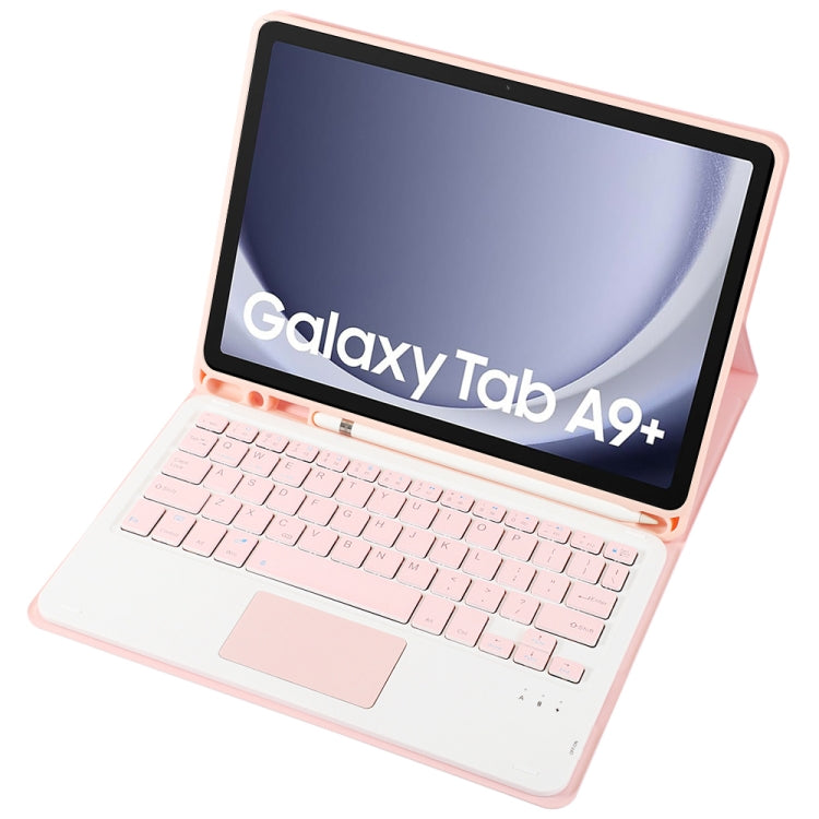 For Samsung Galaxy Tab A9+ X210/X215/X215 A09B-A Candy Color TPU Touch Bluetooth Keyboard Leather Tablet Case with Pen Holder(Pink)