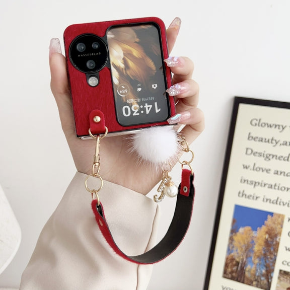 For OPPO Find N3 Flip Plush PC Phone Case with Lanyard(Yellow)