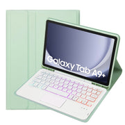 For Samsung Galaxy Tab A9+ X210/X215/X215 A09B-AS Candy Color Touch Backlight Bluetooth Keyboard Leather Tablet Case with Pen Holder(Light Green)