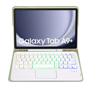 For Samsung Galaxy Tab A9+ X210/X215/X215 A09B-AS Candy Color Touch Backlight Bluetooth Keyboard Leather Tablet Case with Pen Holder(Light Green)