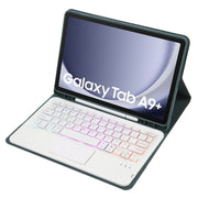 For Samsung Galaxy Tab A9+ X210/X215/X215 A09B-AS Candy Color Touch Backlight Bluetooth Keyboard Leather Tablet Case with Pen Holder(Dark Green)