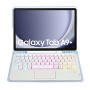For Samsung Galaxy Tab A9+ X210/X215/X215 A09B-AS Candy Color Touch Backlight Bluetooth Keyboard Leather Tablet Case with Pen Holder(Ice Blue)