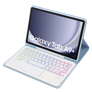 For Samsung Galaxy Tab A9+ X210/X215/X215 A09B-AS Candy Color Touch Backlight Bluetooth Keyboard Leather Tablet Case with Pen Holder(Ice Blue)