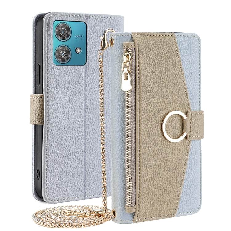 For Motorola Edge 40 Neo 5G Crossbody Litchi Texture Leather Phone Case(Blue)