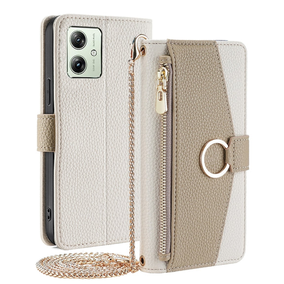 For Motorola Moto G54 5G EU Version Crossbody Litchi Texture Leather Phone Case(White)