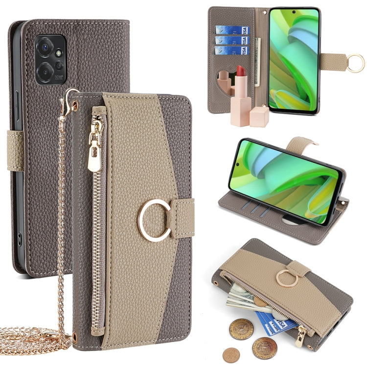 For Motorola Moto G Power 2023 Crossbody Litchi Texture Leather Phone Case(Grey)