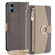 For Motorola Moto G34 5G Crossbody Litchi Texture Leather Phone Case(Grey)