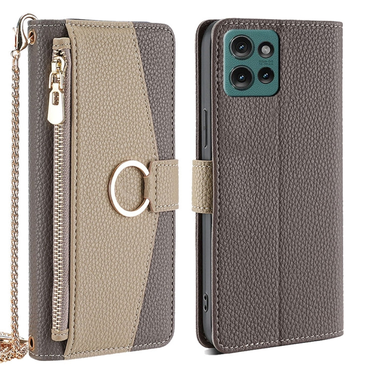 For Motorola Edge 50 5G Crossbody Litchi Texture Leather Phone Case(Grey)