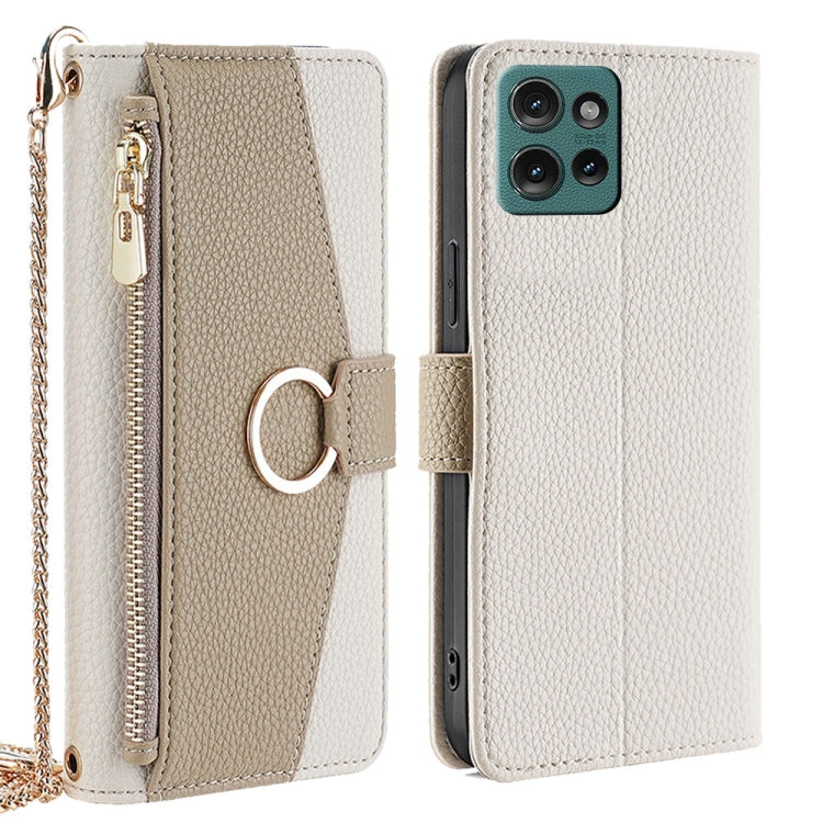 For Motorola Edge 50 5G Crossbody Litchi Texture Leather Phone Case(White)