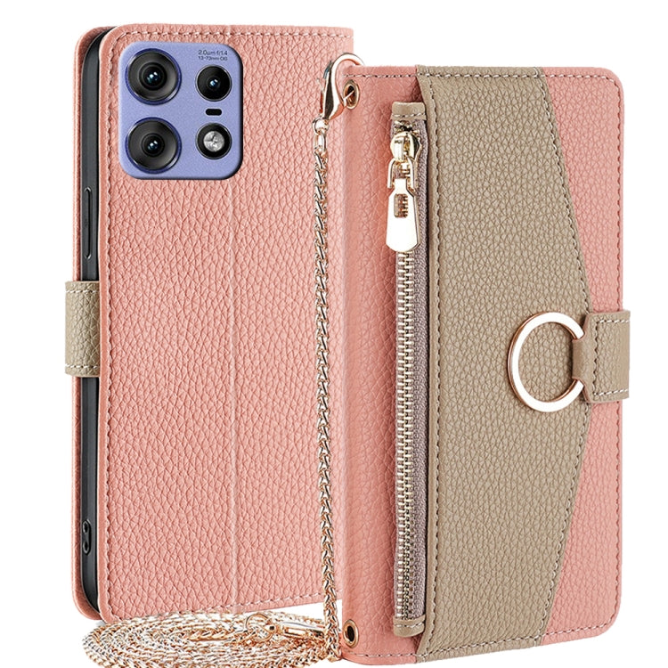 For Motorola Edge 50 Pro 5G Crossbody Litchi Texture Leather Phone Case(Pink)