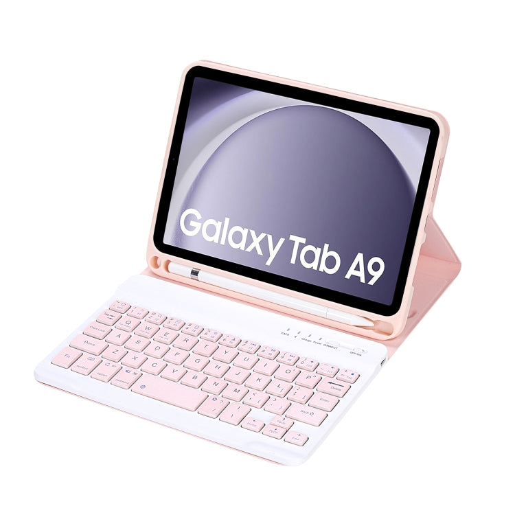 For Samsung Galaxy Tab A9 X110/X115 A221B Candy Color TPU Bluetooth Keyboard Leather Tablet Case with Pen Holder(Pink)