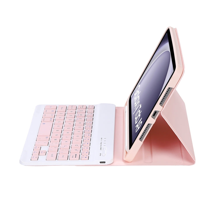 For Samsung Galaxy Tab A9 X110/X115 A221B Candy Color TPU Bluetooth Keyboard Leather Tablet Case with Pen Holder(Pink)