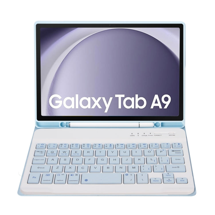 For Samsung Galaxy Tab A9 X110/X115 A221B Candy Color TPU Bluetooth Keyboard Leather Tablet Case with Pen Holder(Ice Blue)
