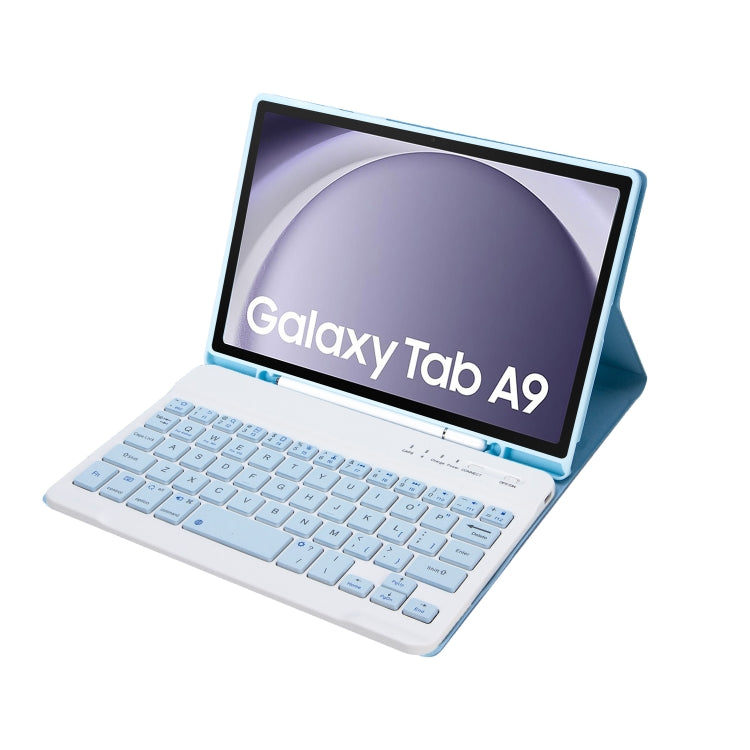 For Samsung Galaxy Tab A9 X110/X115 A221B Candy Color TPU Bluetooth Keyboard Leather Tablet Case with Pen Holder(Ice Blue)