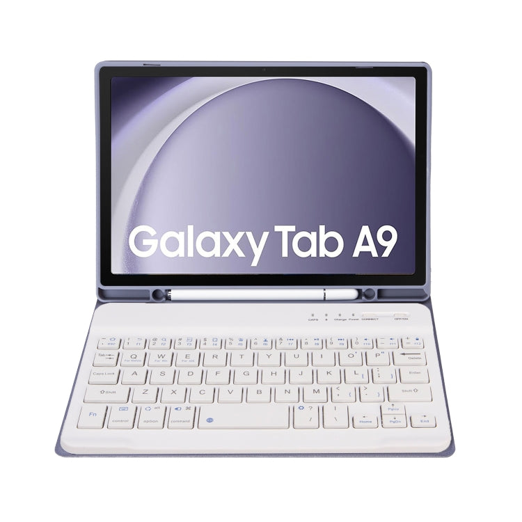 For Samsung Galaxy Tab A9 X110/X115 A221B Candy Color TPU Bluetooth Keyboard Leather Tablet Case with Pen Holder(Purple)