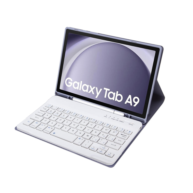 For Samsung Galaxy Tab A9 X110/X115 A221B Candy Color TPU Bluetooth Keyboard Leather Tablet Case with Pen Holder(Purple)
