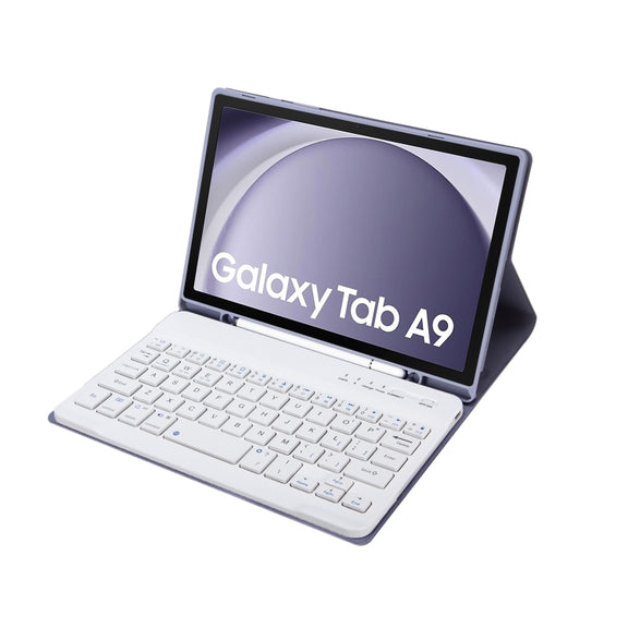 For Samsung Galaxy Tab A9 X110/X115 A221B Candy Color TPU Bluetooth Keyboard Leather Tablet Case with Pen Holder(Purple)