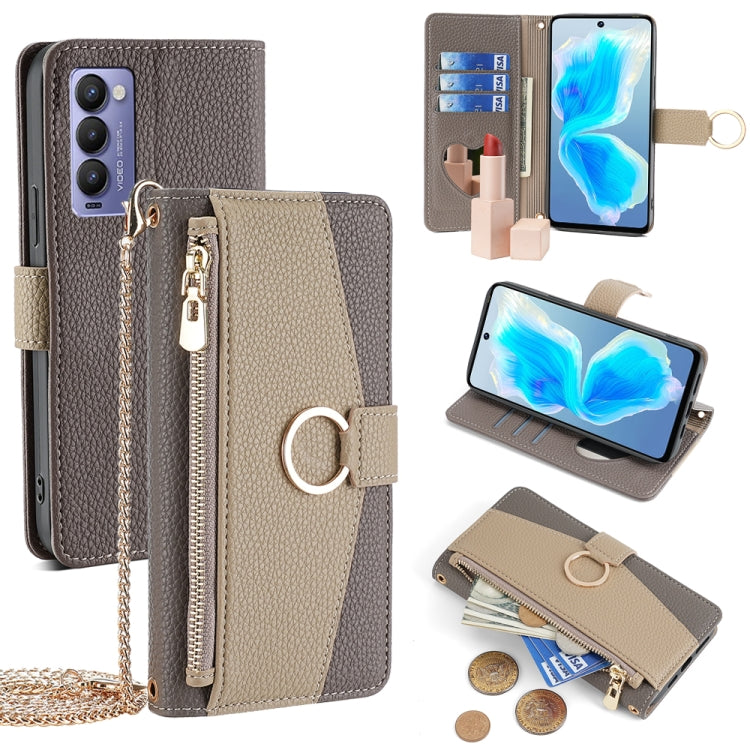 For Tecno Camon 18 / 18 P Crossbody Litchi Texture Leather Phone Case(Grey)