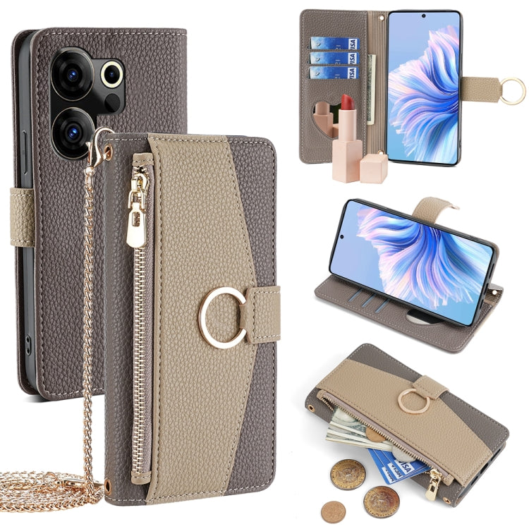 For Tecno Camon 20 Premier 5G Crossbody Litchi Texture Leather Phone Case(Grey)