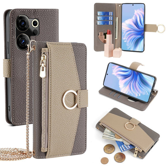 For Tecno Camon 20 Premier 5G Crossbody Litchi Texture Leather Phone Case(Grey)