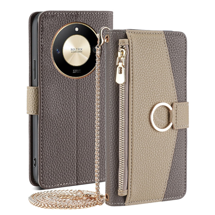 For Honor X50 5G Crossbody Litchi Texture Leather Phone Case(Grey)