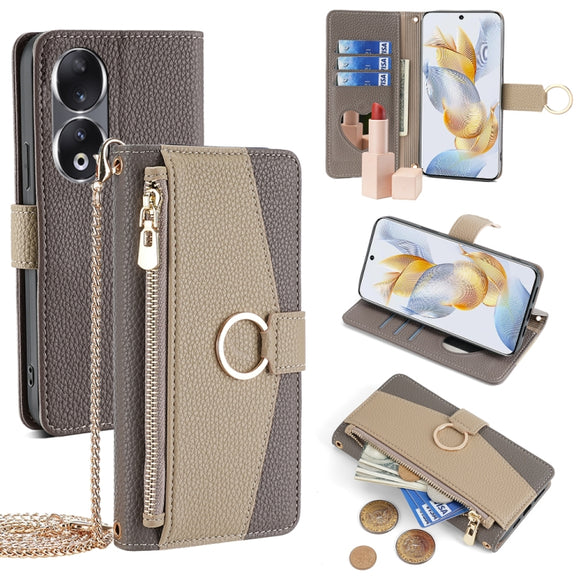 For Honor 90 5G Crossbody Litchi Texture Leather Phone Case(Grey)