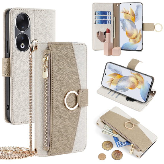 For Honor 90 5G Crossbody Litchi Texture Leather Phone Case(White)