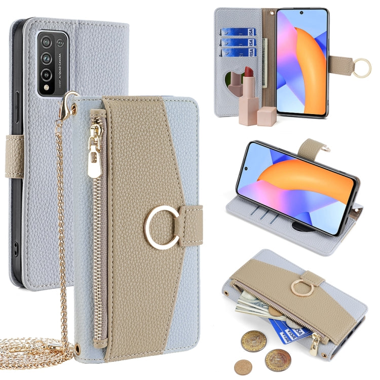 For Honor 10X Lite Crossbody Litchi Texture Leather Phone Case(Blue)
