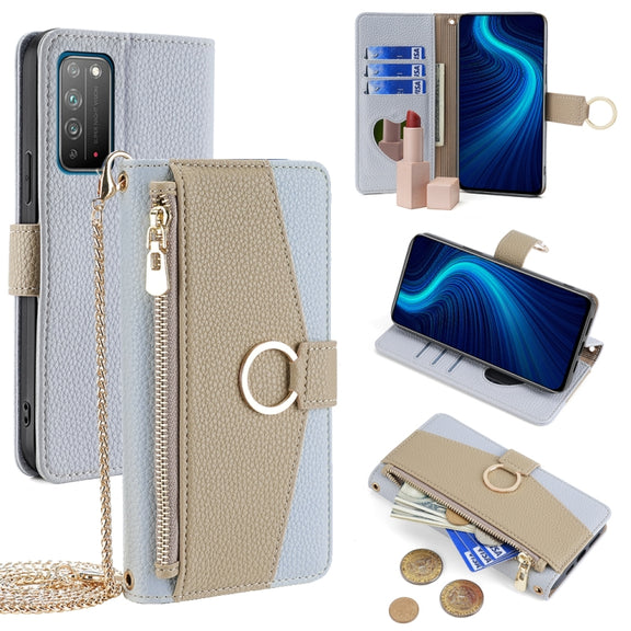 For Honor X10 5G Crossbody Litchi Texture Leather Phone Case(Blue)