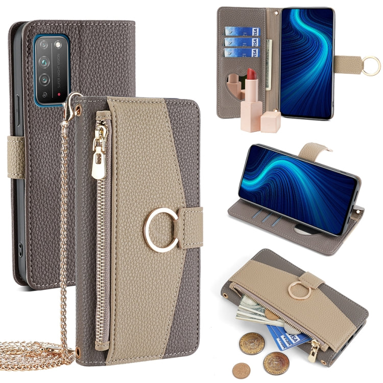For Honor X10 5G Crossbody Litchi Texture Leather Phone Case(Grey)