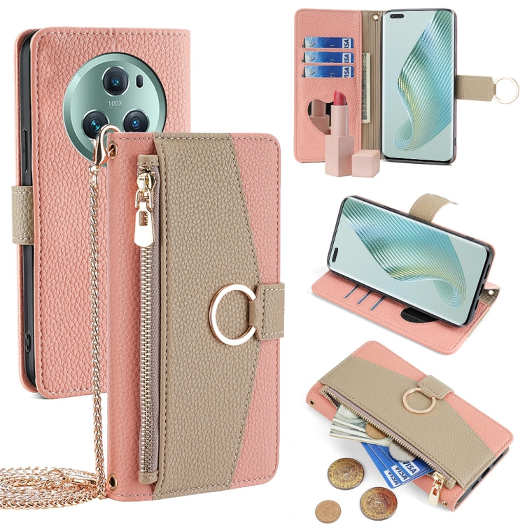 For Honor Magic5 Pro Crossbody Litchi Texture Leather Phone Case(Pink)