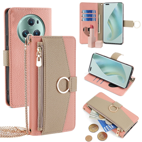 For Honor Magic5 Pro Crossbody Litchi Texture Leather Phone Case(Pink)
