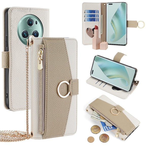 For Honor Magic5 Pro Crossbody Litchi Texture Leather Phone Case(White)