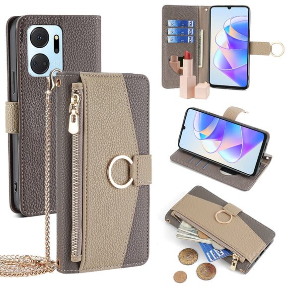 For Honor X7a Crossbody Litchi Texture Leather Phone Case(Grey)