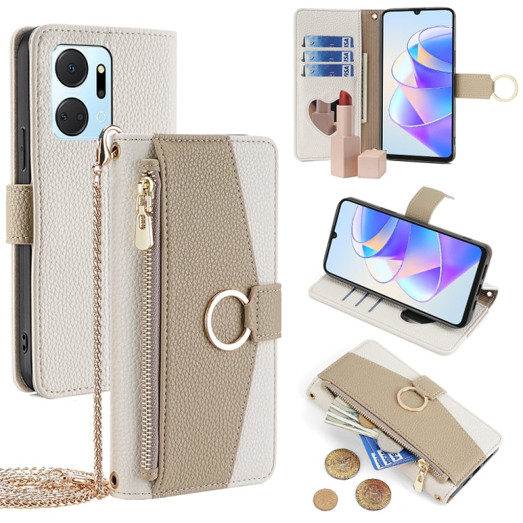 For Honor X7a Crossbody Litchi Texture Leather Phone Case(White)