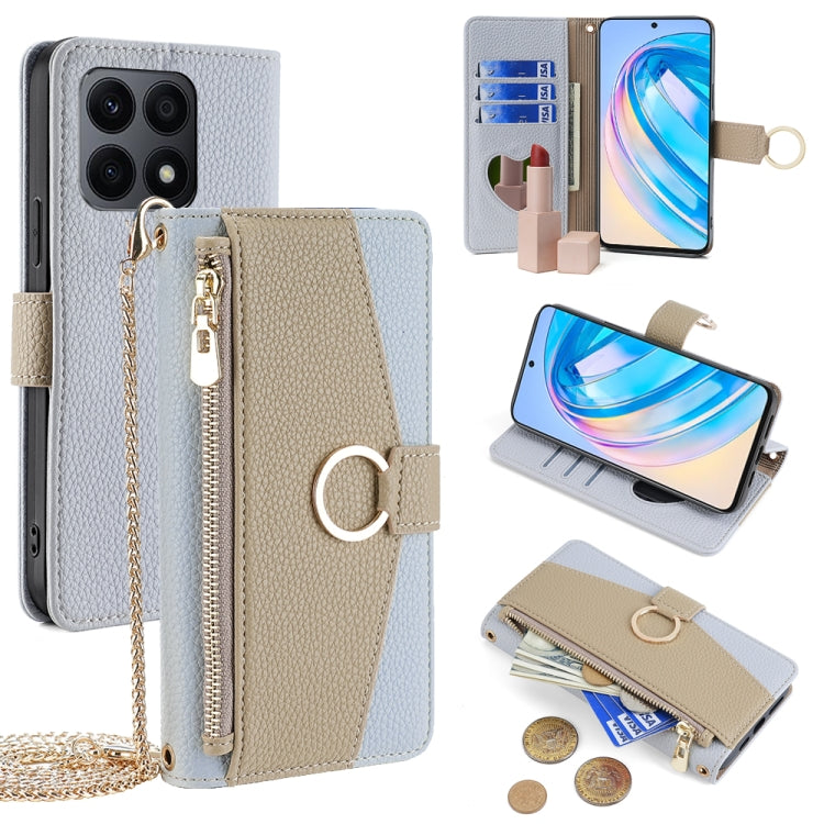 For Honor X8a Crossbody Litchi Texture Leather Phone Case(Blue)