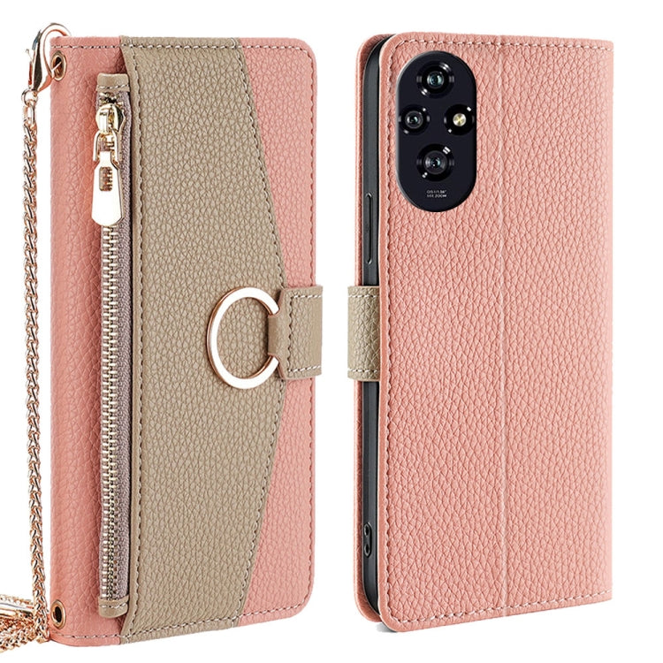 For Honor 200 5G Crossbody Litchi Texture Leather Phone Case(Pink)